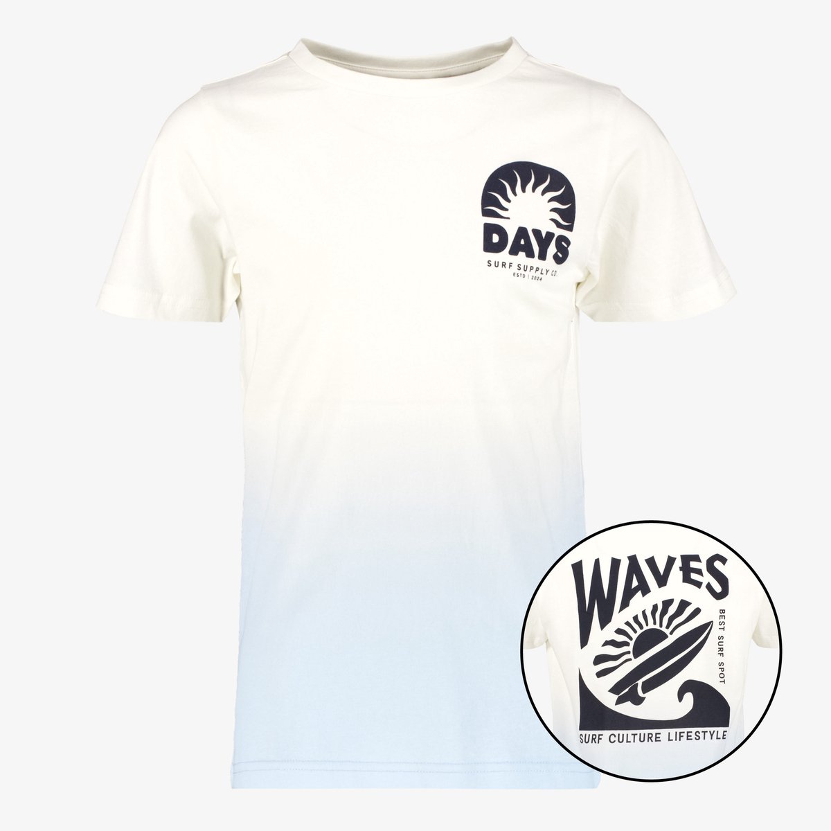 Unsigned jongens T-shirt met backprint wit blauw - Maat 134/140