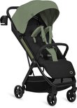 Zwart met lichtgroene buggy met bekerhouder aan de zijkant en verstelbare kap.