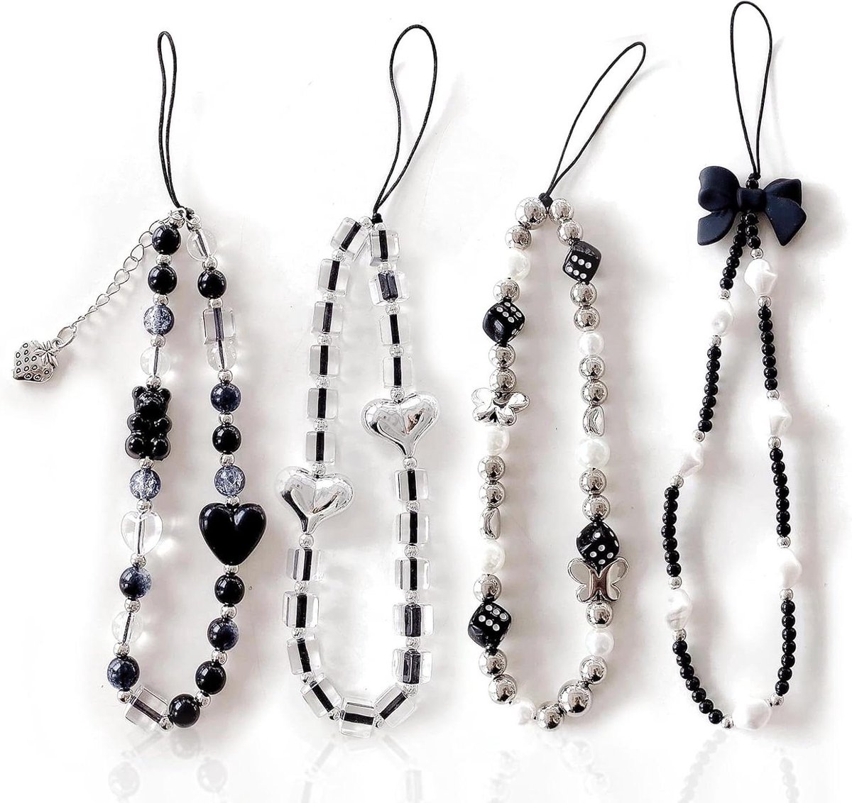Mobiele telefoonhangers - Set van 4 - Telefoonketting - Klassieke hangers - Sleutelhanger voor camera - Sleutelhangerarmband.