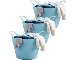 Excellent Houseware Flexibele wasmand - 3x - blauw - 30 liter - kunststof - 54 x 37 cm - met handvatten