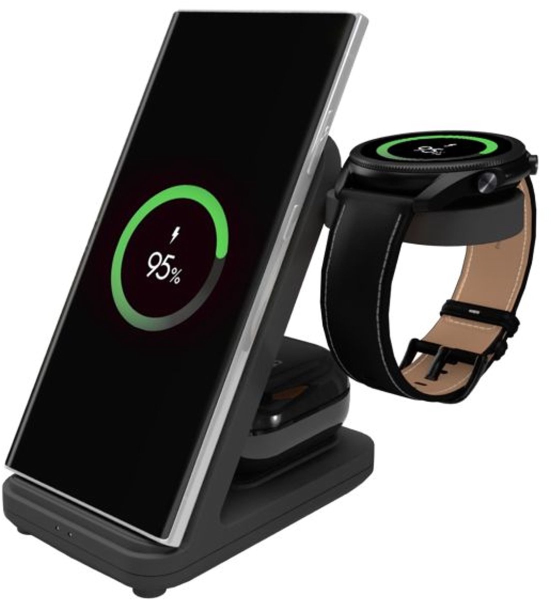 FIXED Powerstation-3-in-1 Draadloos Oplaadstation-15W-Voor Samsung Galaxy Watch, Galaxy Buds & Smartphone-Zwart