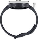 Zij-aanzicht van een zwarte Samsung Galaxy Watch6, 40.4mm breed en 9.0mm dik.