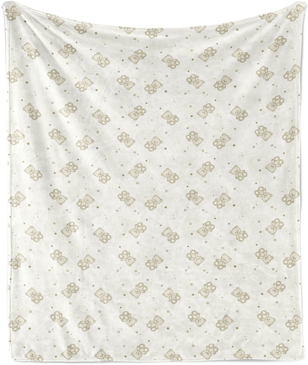 ABAKUHAUS Beige Zachte Flanellen Fleece Deken, Teddybeer Speelgoedsterren, Gezellige Pluche Plaid, 125 x 175 cm, Eierschaal Tan