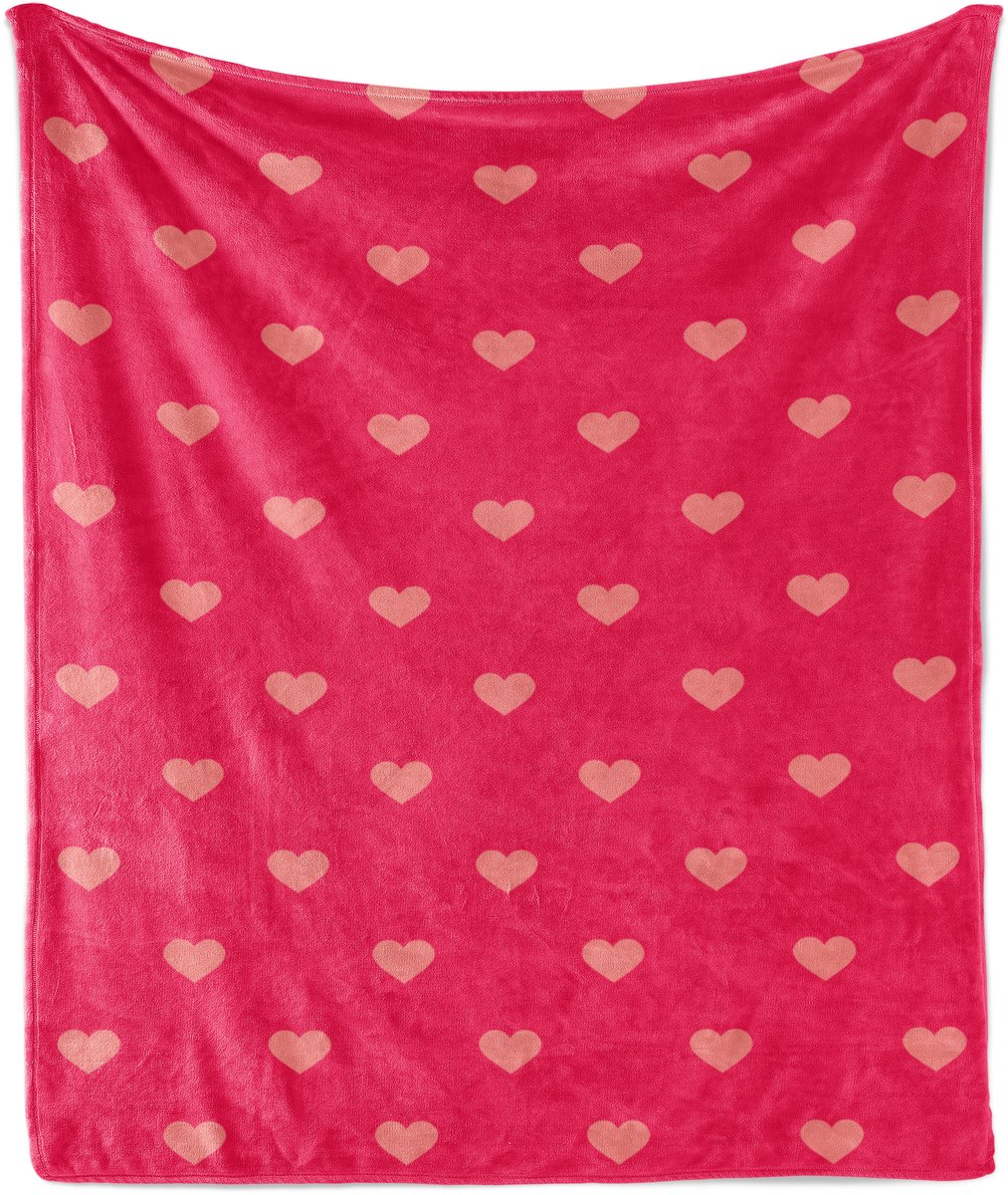 ABAKUHAUS Zachte Flanellen Fleece Deken met Hartjes en Pastelkleurige Stippen, Gezellige Pluche Plaid, 125 x 175 cm, Donkerroze en Koraal