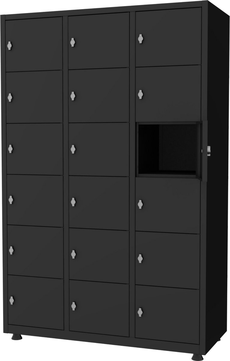 Lockerkast metaal - 18 lockers - 180x118,5x50 cm - Zwart