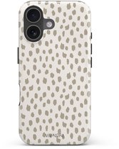 Étui de téléphone robuste VivaLora iPhone 17 avec MagSafe - Impression Wild Dots - Étui téléphone 2-en-1 - Coque rigide et protection arrière en silicone - Protection supplémentaire - Coque antichoc - Impression animalière - Panthère Beige