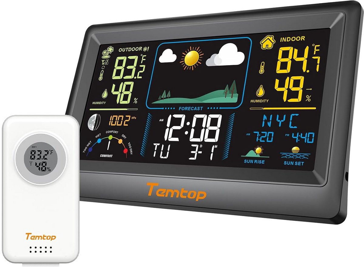 Digitaal Weerstation met Buitensensor, Weersvoorspelling en Binnen/Buiten Temperatuur