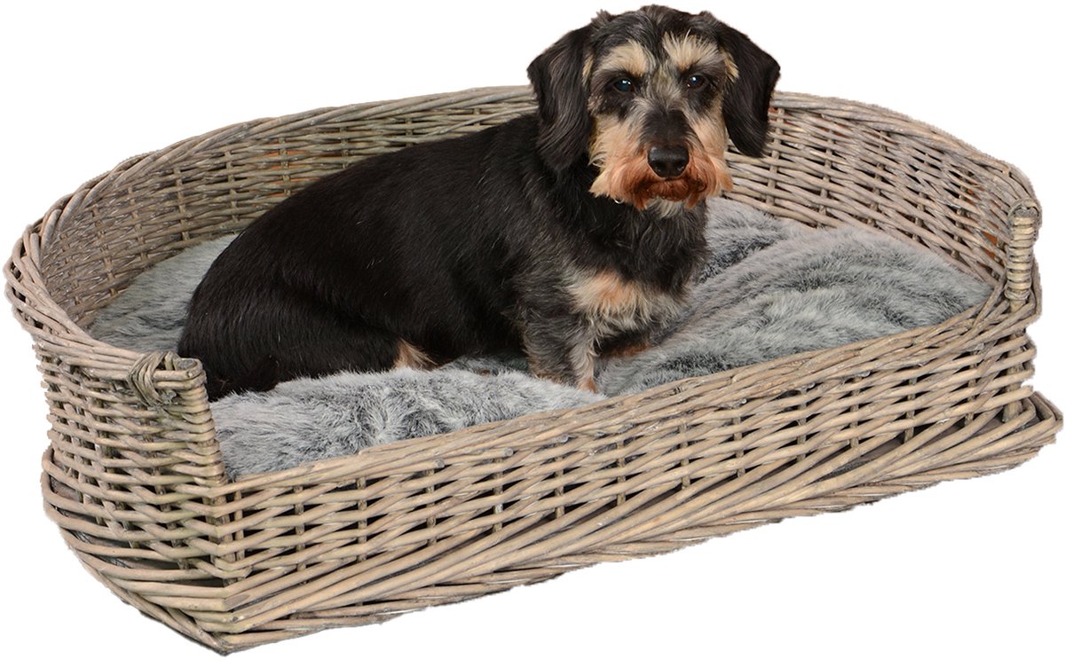 UNUS® Hondenmand Slaapplaats voor honden van wilg grijs met kussen 84 cm