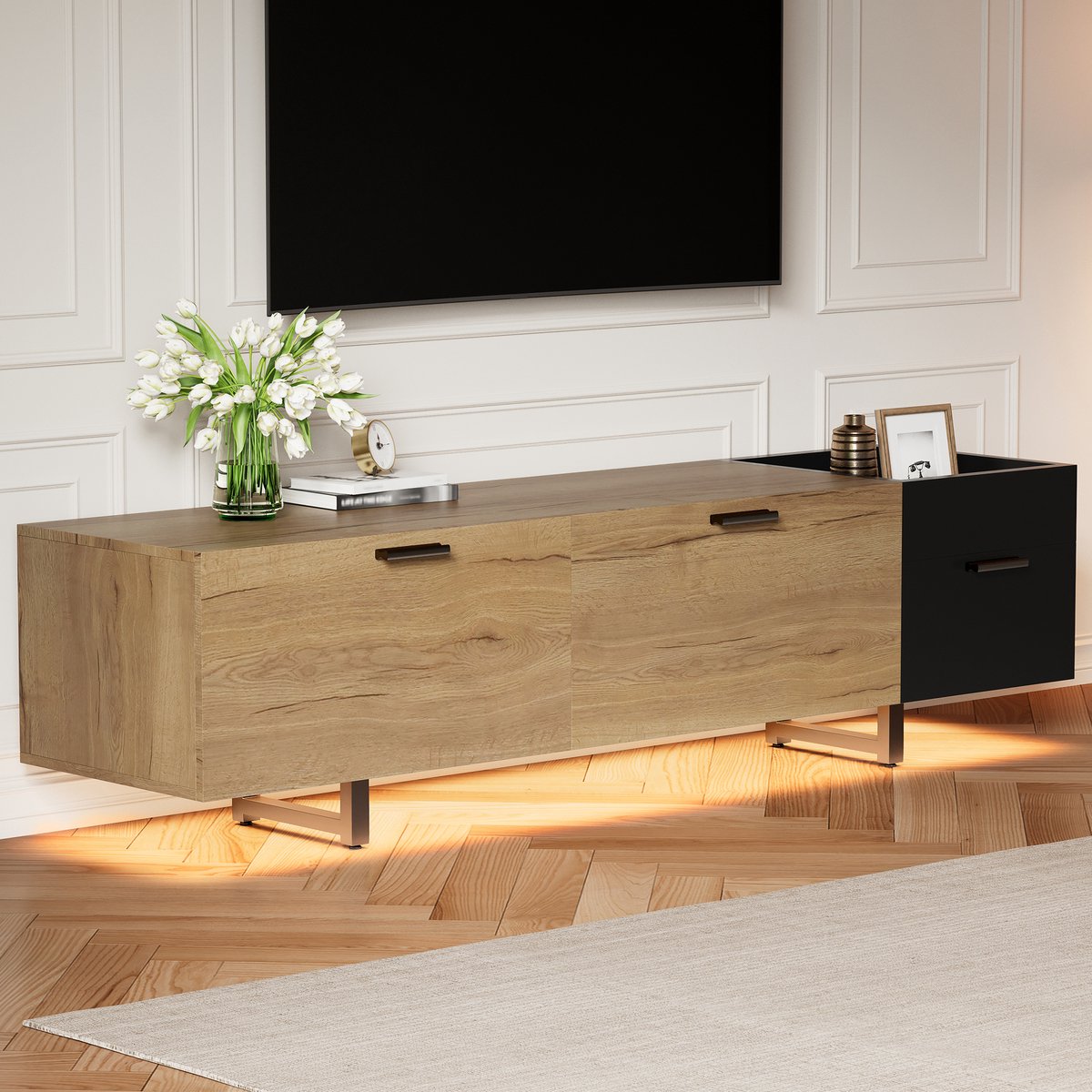 STILVORA Tv-Meubel - Zwevende Kast Met Ledverlichting En Lades - Voor Woonkamer En Mediaru