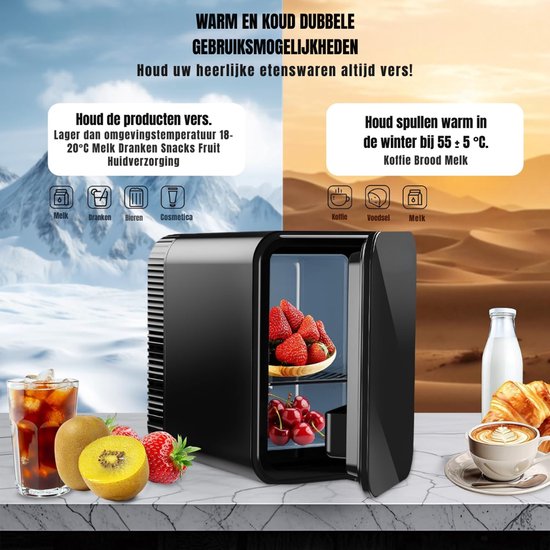 DnA® Mini koelkast 4L - Skincare & make-up fridge - Mini Koelkasten - Zwart - 19cm x 25cm x 26cm van DnA® — afbeelding 4