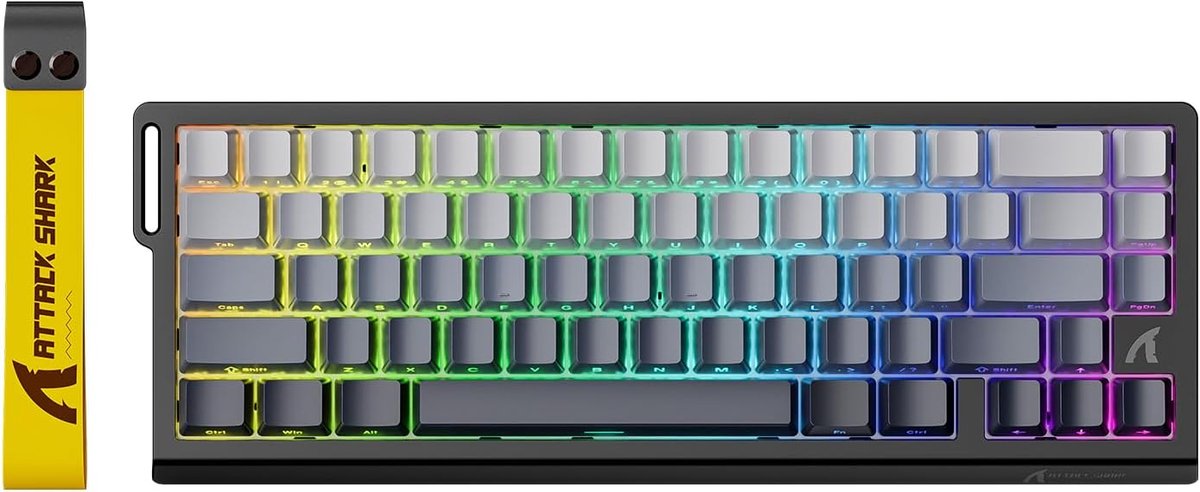 ATTACK SHARK X68 HE - Rapid Trigger - Hall Effect - 8000Hz - 0.01mm RT - Magnetisch Gaming Toetsenbord - RGB - 60% - QWERTY - Wired - Grijs