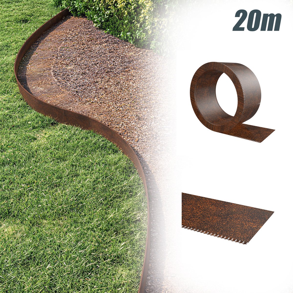 Aufun Tuinrand - 15cm x 20m Roest - Weerbestendig Verzinkt Metaal - Grasrand & Bedrand
