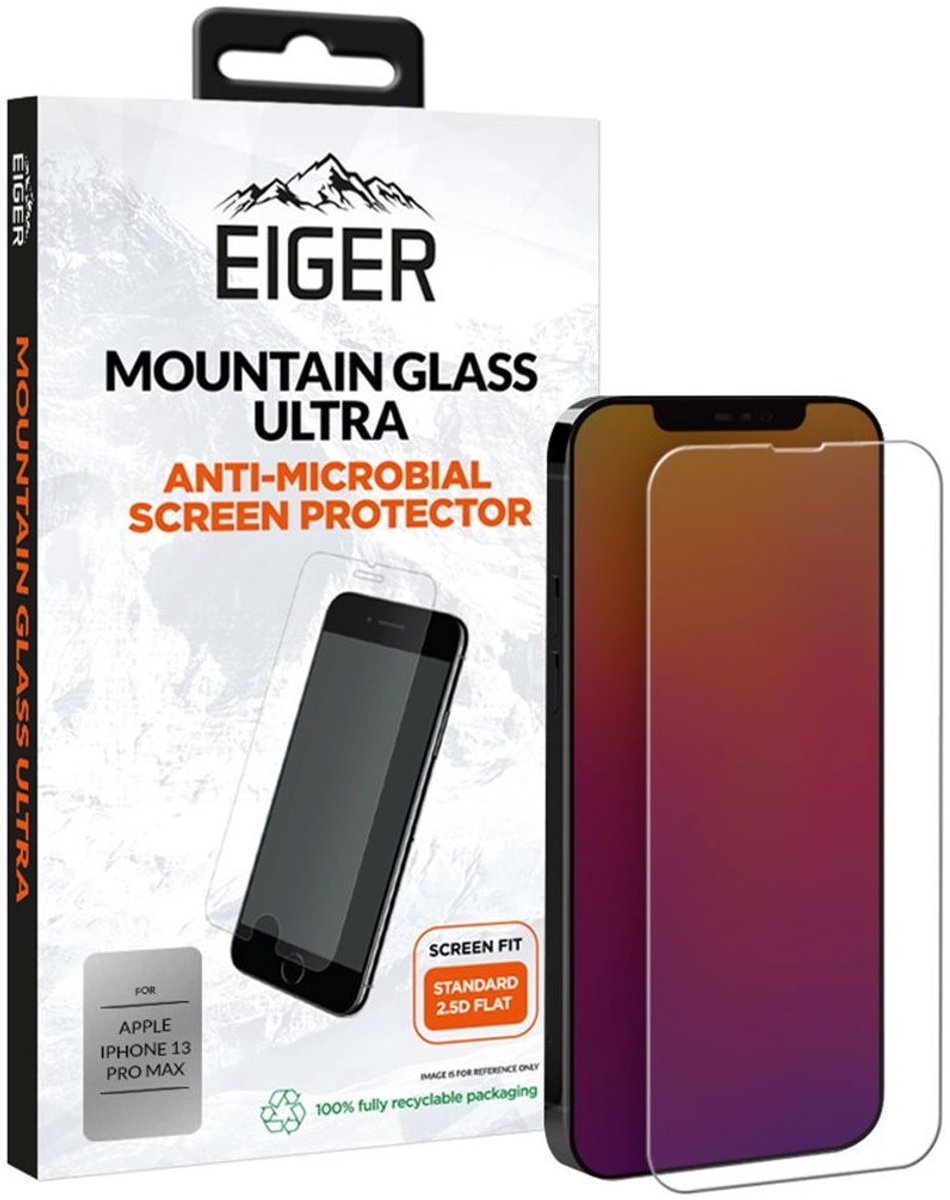 Eiger Ultra Tempered Glass Antibacterieel Plat Geschikt voor Apple iPhone 13 Pro Max