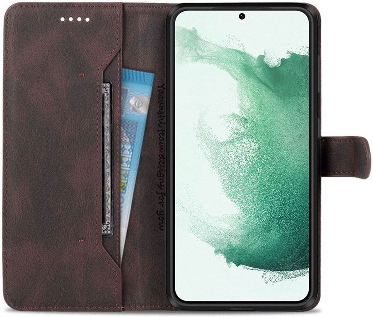 AZNS Hoesje Wallet Book Case Kunstleer Bruin Geschikt voor Samsung Galaxy S22 Plus