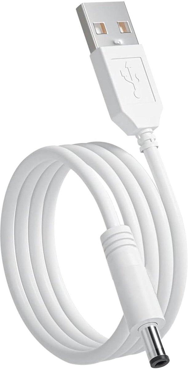 USB naar 5V DC Voedingskabel 1,5 meter wit - 3,5 x 1,35 mm stekker - Compatibel met tandenborstels en gezichtsborstels