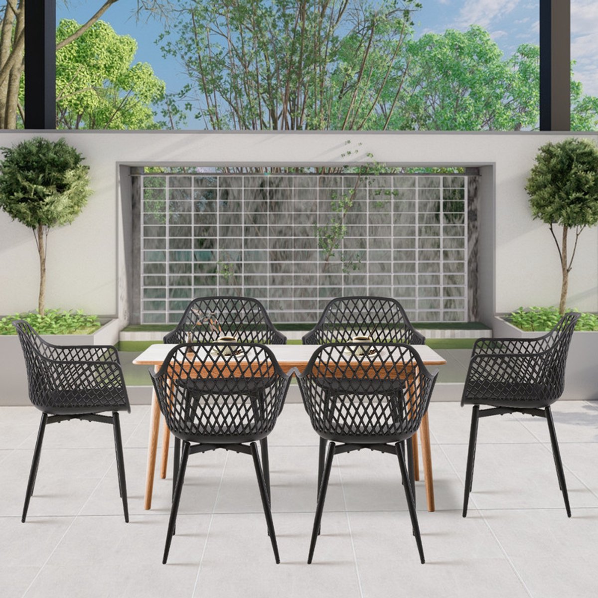EGGREE Set van 6 tuinstoelen met armleuningen - loungestoelen - Tuinstoelen - Maximale belasting: 120 kg - Zwart thumbnail 5