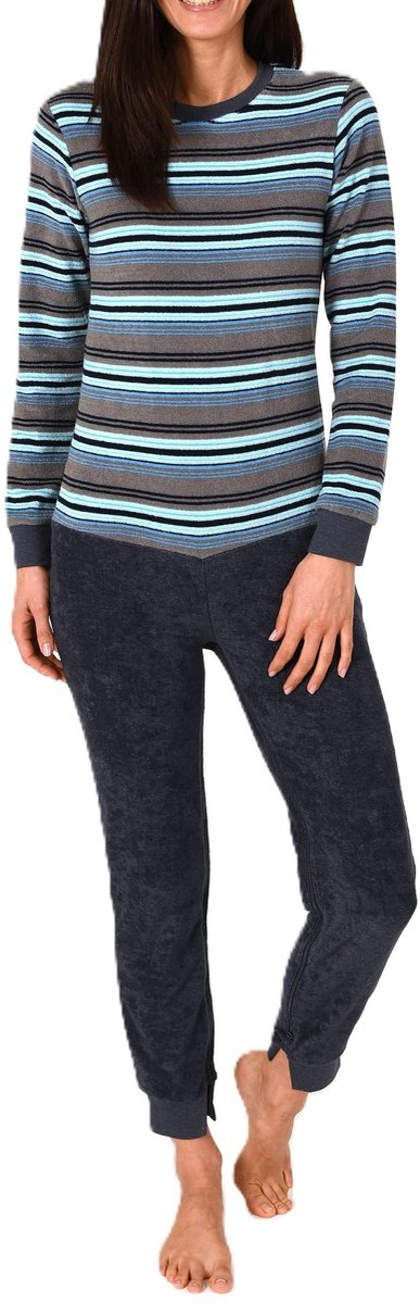 Normann Dames Badstof Verpleegkundige Overall Lange Mouwen Pyjama met Rits op Rug en Been blau