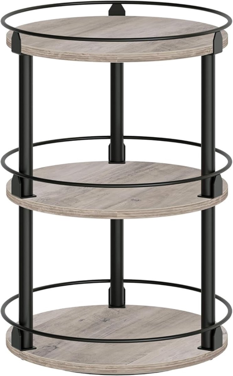 Verte Kruidenrek - 3-Laags Draaibare Organizer - Rond Draaibaar Opbergrek - Compacte Kruidenhouder met Draaiplateau - Voor Aanrecht - Eettafel - Kaptafel - Kantoor - Grijs en Zwart