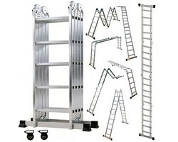 OUTIGO multifunctionele ladder - 7 in 1 - opvouwbaar - aluminium - met 2 wielen - geschikt voor huishoudelijk gebruik - 20treden - Totale lengte 5,7 meter