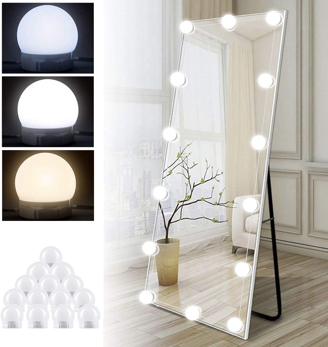 JeiibrZui Spiegelverlichtingsset - Make-up Tafellamp Met LED-Dimmer En Spiegel - USB-Make-Upverlichting Met Schakelaar En Kabel - 1 Stuk - Wit