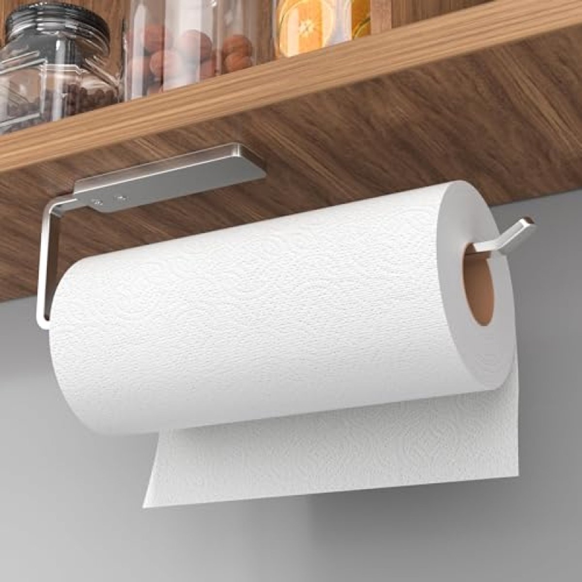 Zilveren keukenrolhouder voor aan de muur - Zelfklevend en roestvrij