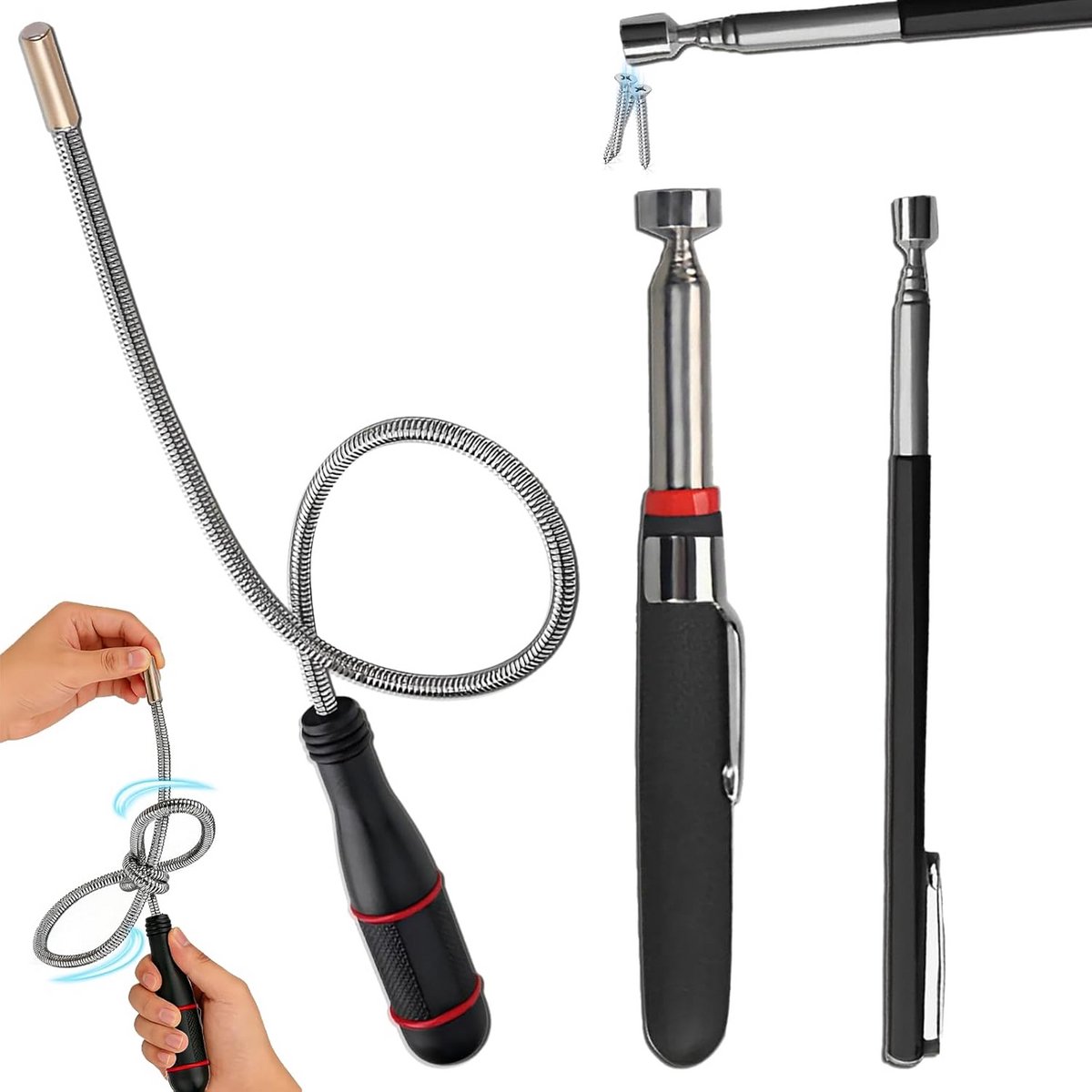 Set van 3 Telescopische Magnetische Pick-up Gereedschappen - Flexibele Ophaalstangen