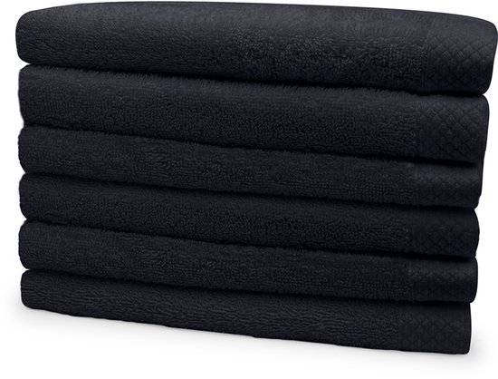 Eleganzzz Handdoeken Set - Set van 6 - Handdoek 50x100cm - 420 gr/m2 - 100% Katoen - black