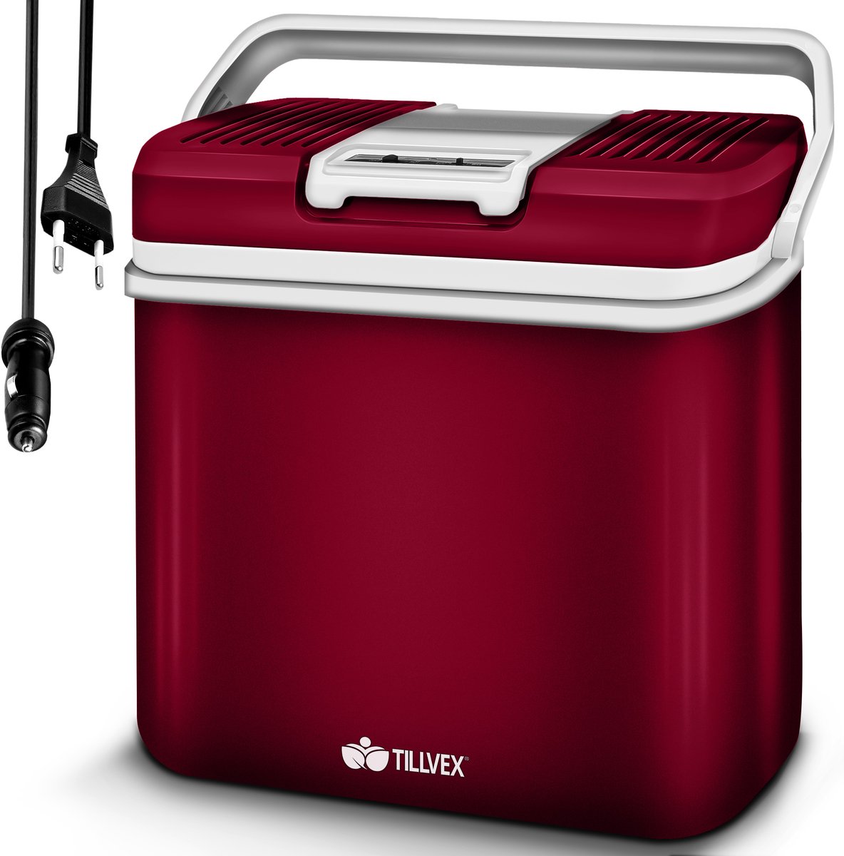 tillvex elektrische koelbox 24L | Mini-koelkast 230 V en 12 V voor auto en camping | koelt & verwarmt | ECO-modus (Rood)