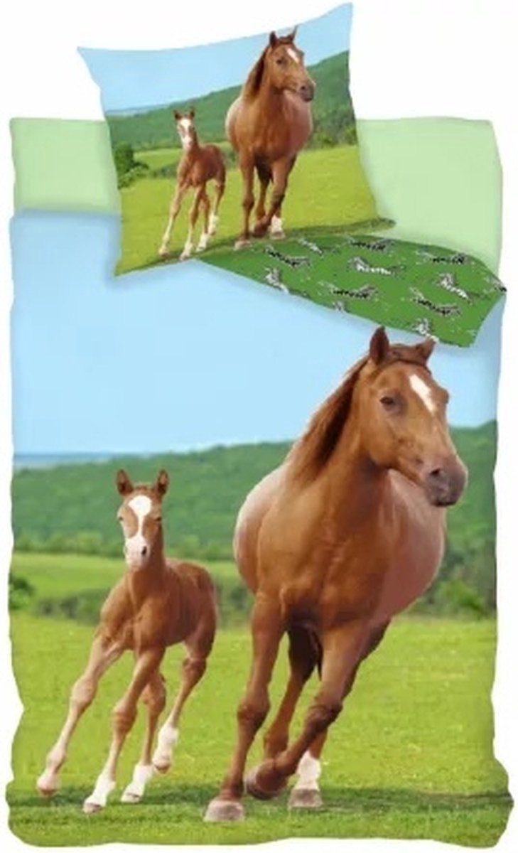 Animal pictures dekbedovertrek Paard met veulen 140 x 200 cm - 70 x 90 cm - Katoen