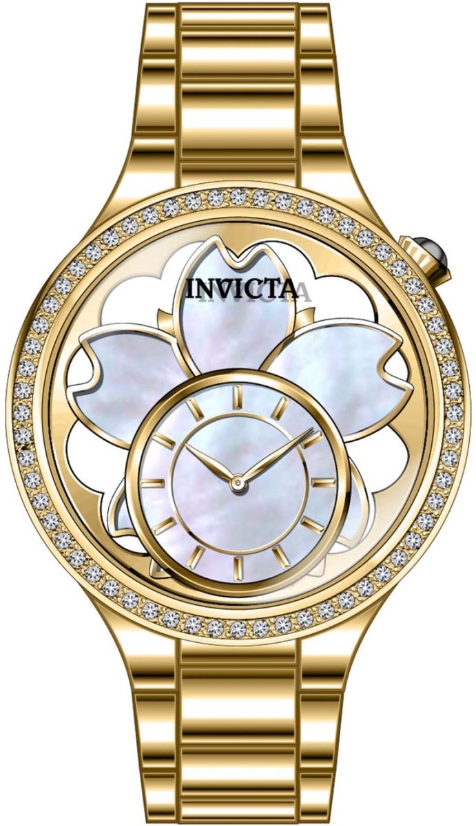 Invicta Wildflower 46754 Dames Horloge - Waterdicht - Analoog - Quartz Uurwerk - Roestvrij Staal met parelmoeren Wijzerplaat - 35mm