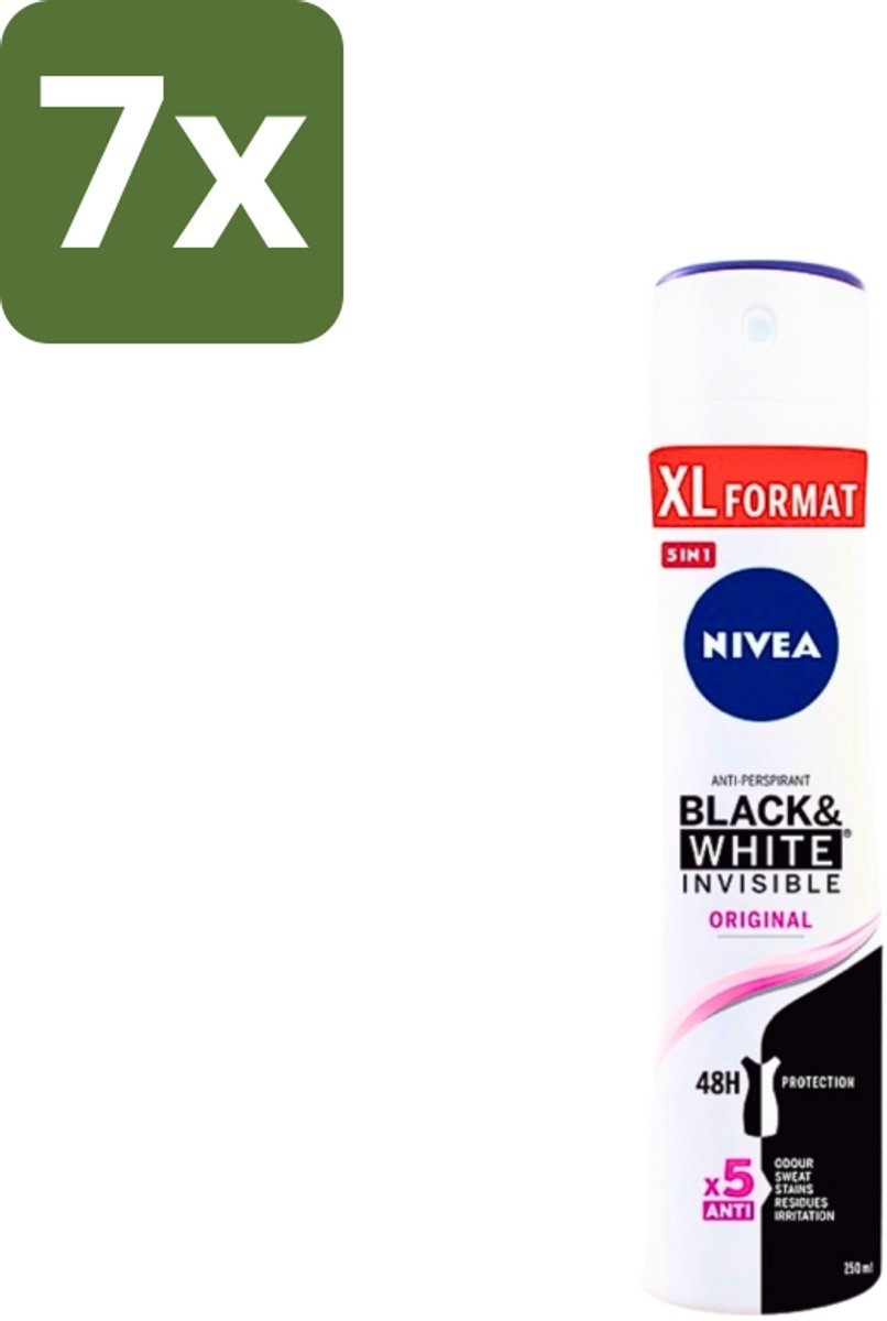 Nivea - Deospray - Invisible Black & White Original - 48 Uur Lang Werkend - 250 ml - Bulkverpakking - 7 stuks