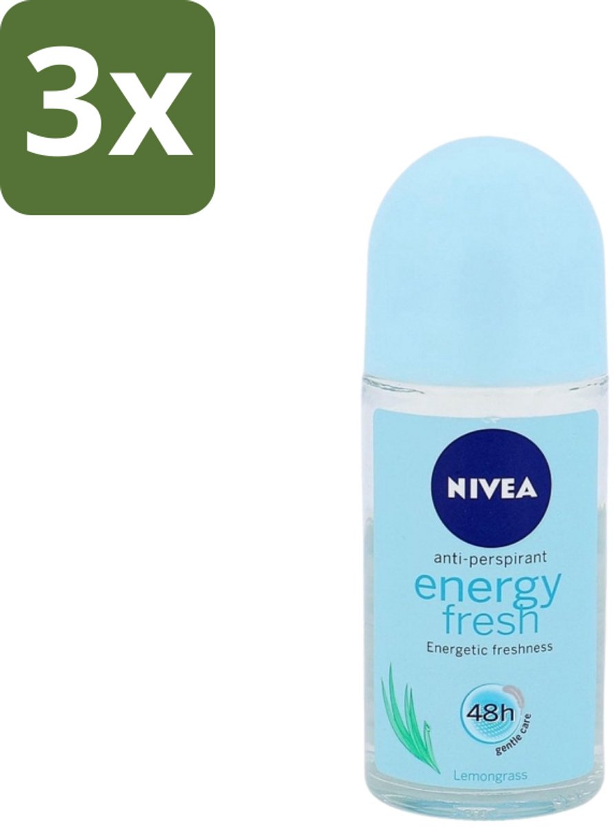 Nivea - Energy Fresh - Vrouwen Rollerdeodorant - 48 Uur Lang Werkend - 50 ml - Bulkverpakking - 3 stuks