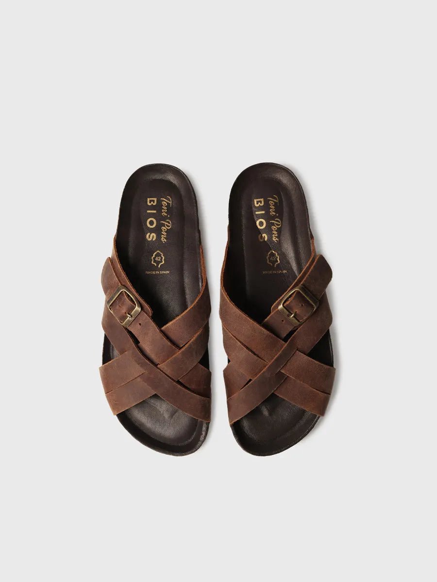 Leren herensandalen met gekruiste bandjes GALATSI-PE Grijs