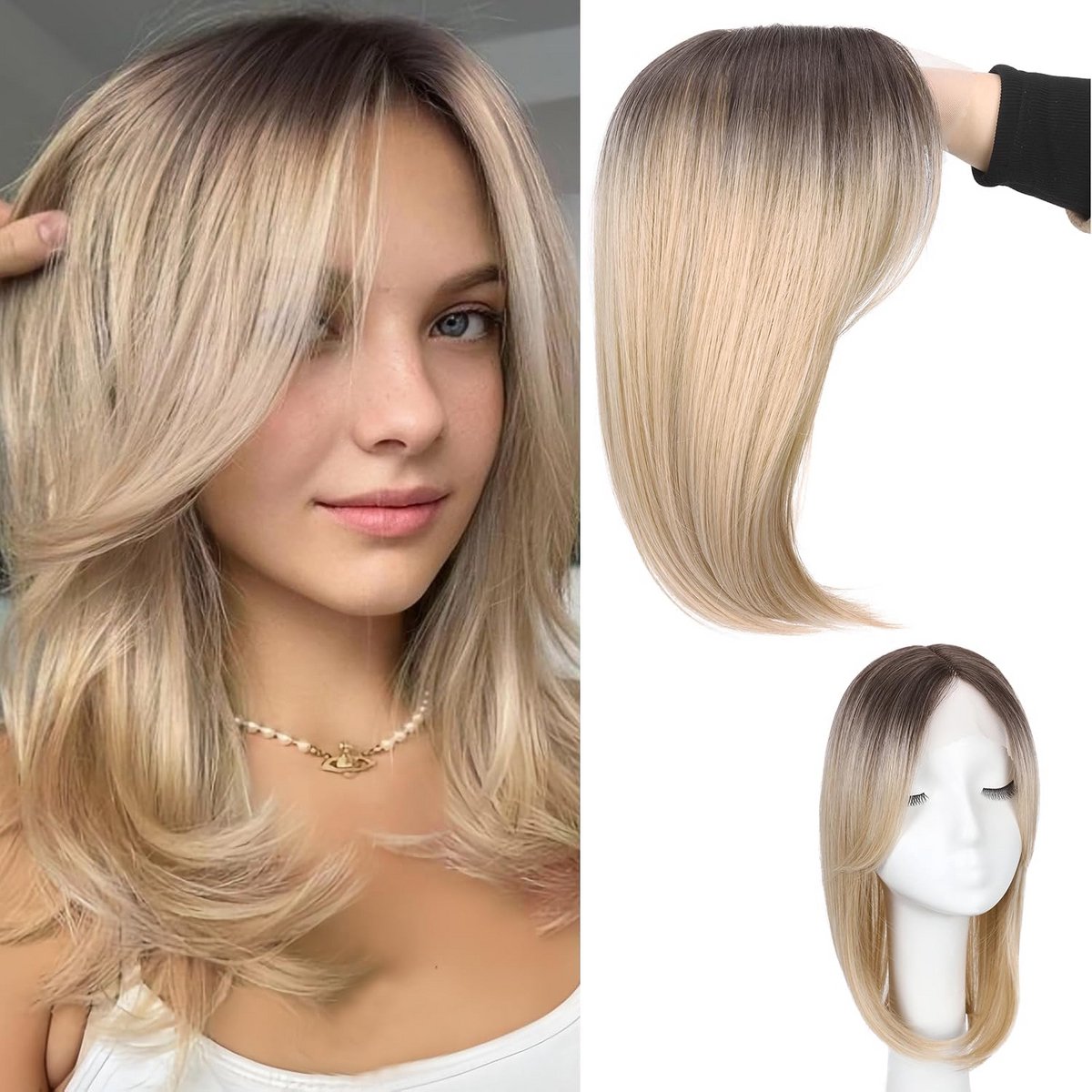 Haartopper Clip-in Haarstukje 35 cm Blond voor Vrouwen met Dunne Haargroei