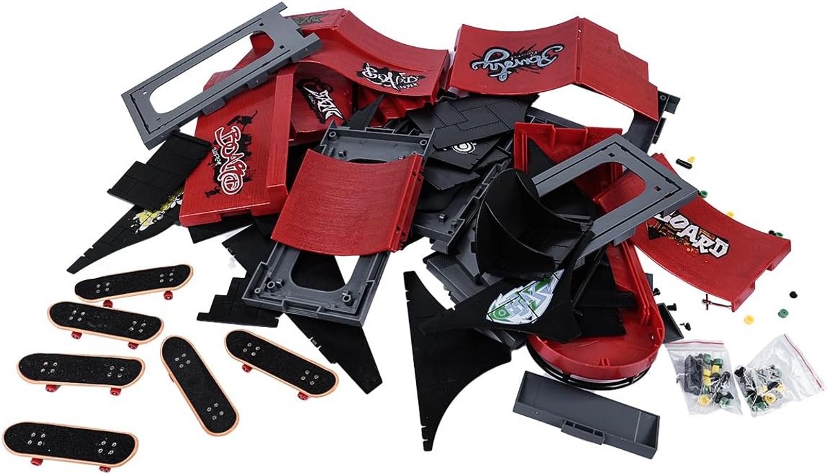 6-delige Vinger Skatepark Ramp Set met Mini Skateboards voor Jongeren en Volwassenen Grijs