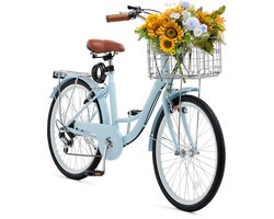 VEVOR Cruiser Bike Beach Bike met Mand 66cm Banden 7 Versnellingen Verstelbaar Blauw