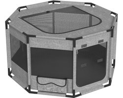 Huisdierenren / Puppyren & Kattenren – Waterafstotend & Ademend – Met Bovenklep, Zij-ingang en Opbergvakken – Grijs – 114 x 114 x 60 cm