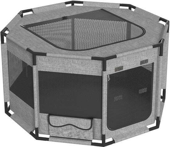 Huisdierenren / Puppyren & Kattenren – Waterafstotend & Ademend – Met Bovenklep, Zij-ingang en Opbergvakken – Grijs – 114 x 114 x 60 cm