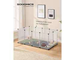 Songmics - Kleindierverblijf – knaagdierenhok - konijnen hamsters etc - Met bodemplaten – 145×73×57 cm – Wit
