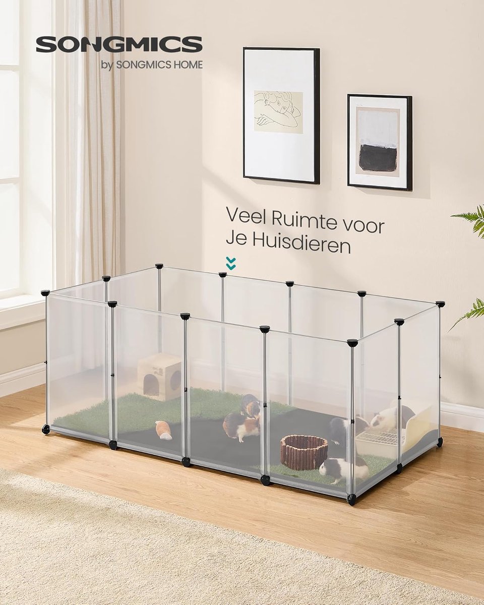 Songmics - Kleindierverblijf – knaagdierenhok - konijnen hamsters etc - Met bodemplaten – 145×73×57 cm – Wit