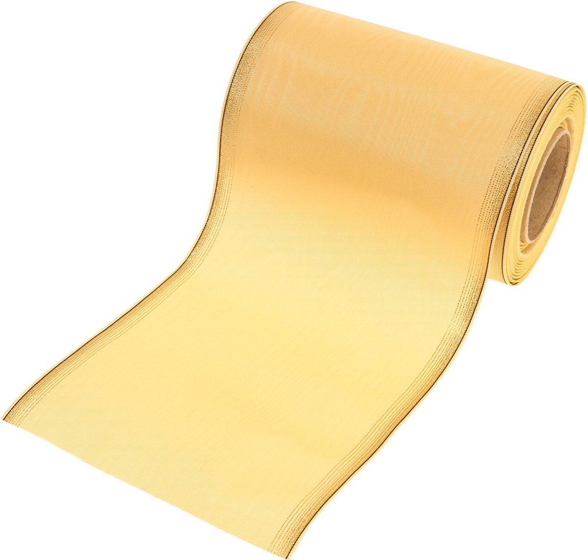 Moiré kranslint, geel met gouden rand, decoratief bloemenlint, acetaat