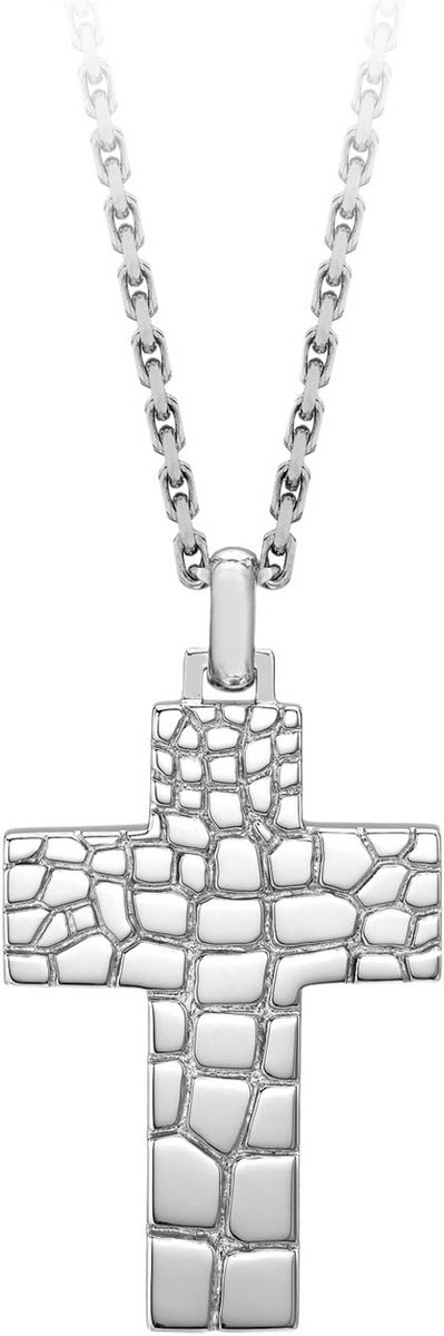 Heren Krokodillenpatroon Kruis Ketting in Sterling Zilver, Verstelbaar