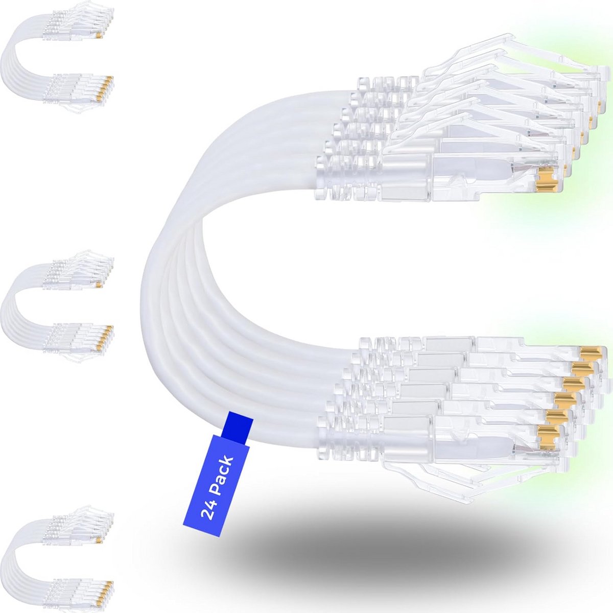 24 stuks Dunne Cat6a Ethernet Patchkabels 2,1 Meter Wit - Ondersteuning 10G