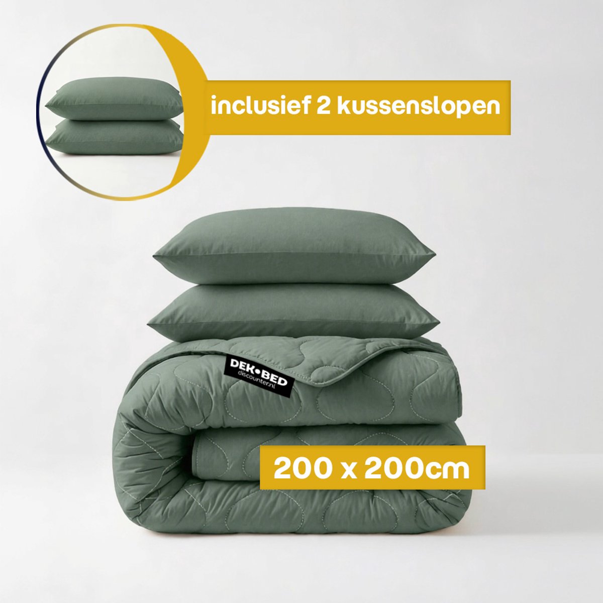 Dekbed-Discounter Sleeptime Dekbed Zonder Overtrek 200 x 200 cm - Inclusief 2 kussenslopen - Wasbaar op 40 graden - Warmteklasse 2 - Groen