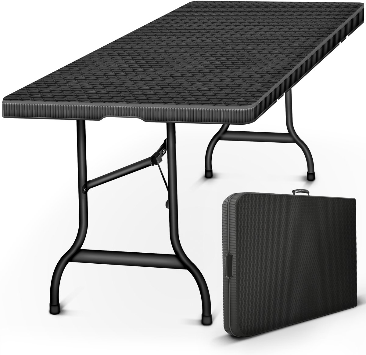 tillvex tuintafel, inklapbaar, rotanlook, 180 x 75 cm | buffettafel met draaggreep | klaptafel voor in de tuin, op het terras of balkon | campingtafel voor 6 personen