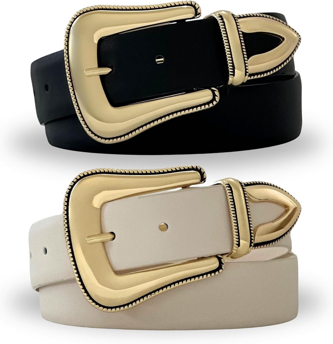 2-Pack Dames Westerse Riemen met Grote Gouden Gesp | Cowgirl Accessoire