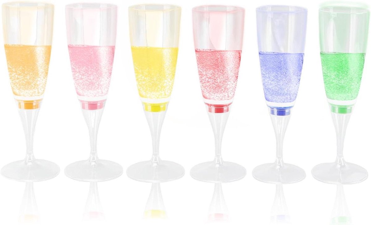 6-delige set LED champagnefluiten met knipperlicht, ideaal voor feestjes.