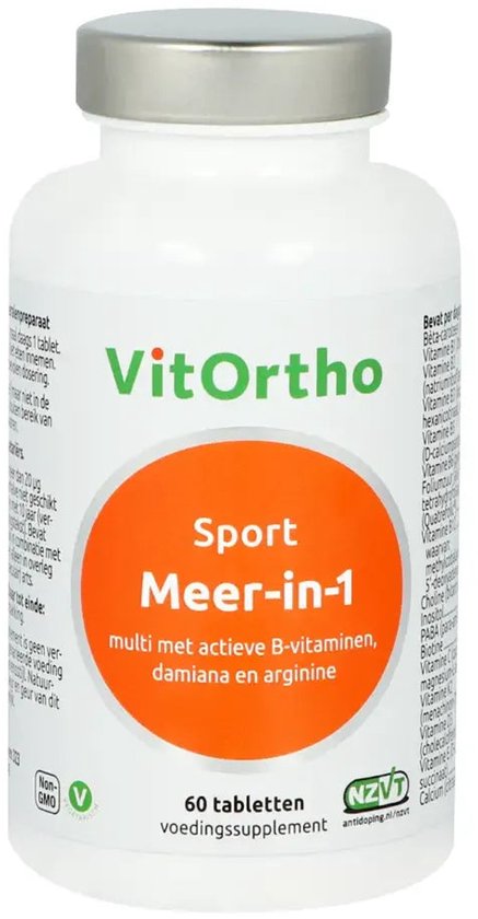 VitOrtho Sport Meer-in-1, multi met actieve B-vitaminen, damiana en arginine, 60 tabletten voedingssupplement, Non-GMO, Vegan