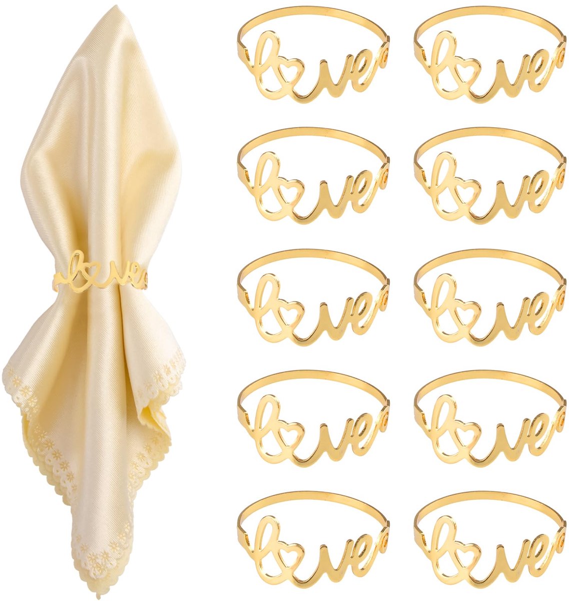 Servetringen voor Valentijnsdag - Gouden Liefde - Set van 10 stuks