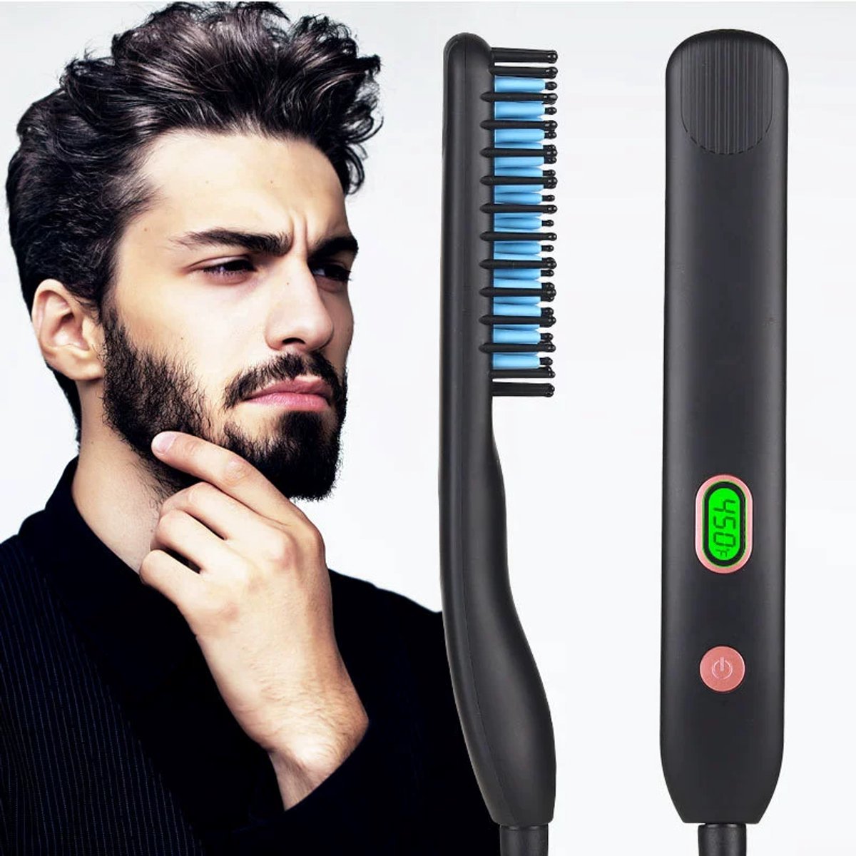 Baardkam voor mannen -Draadloze Stijlborstel - Keramisch - 3 Temperatuurinstellingen - Stijlkam - Stijlborstels - Warmte Borstel - Brush - Elektrische Haarborstel - Stijltang - Krullen - Geschikt voor Glad, Golvend en Krullend Haar